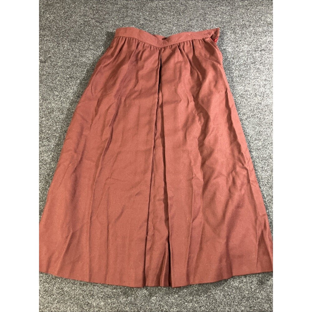 VTG Lands End Charter Collection Wool Pleated Midi Skirt Maroon Burgundy USA 12